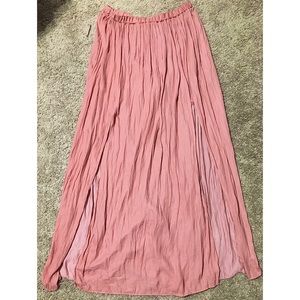 Moderately slit opaque pink summer maxi skirt